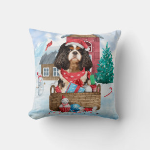 Cavalier King Dog In snow Christmas Dog House Cushion
