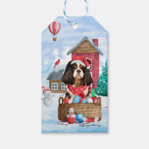 Cavalier King Dog In snow Christmas Dog House Gift Tags