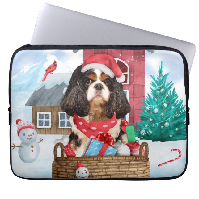 Cavalier King Dog In snow Christmas Dog House Laptop Sleeve (Front)