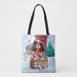 Cavalier King Dog In snow Christmas Dog House Tote Bag