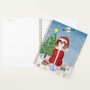 Cavalier King Dog in Snow with Christmas gifts Planner