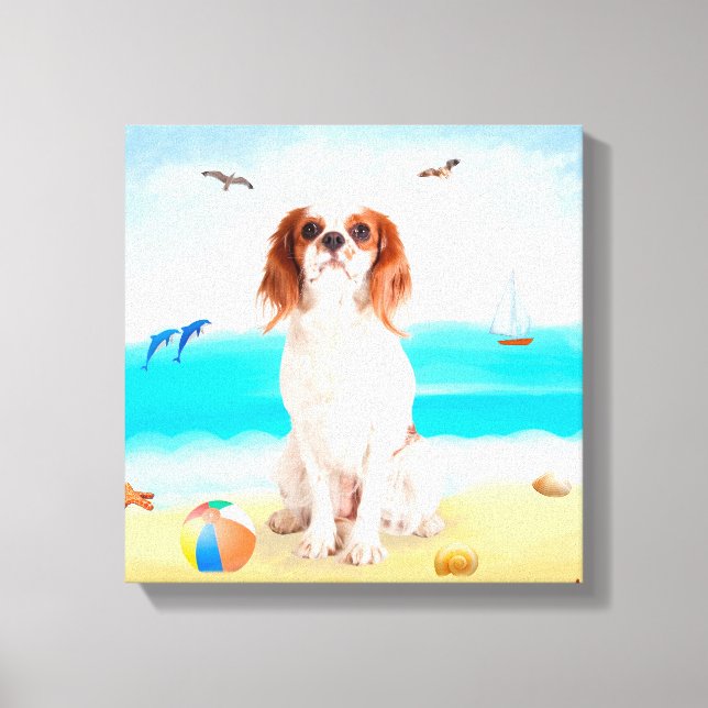 Cavalier King Dog on Beach Canvas Print (Front)