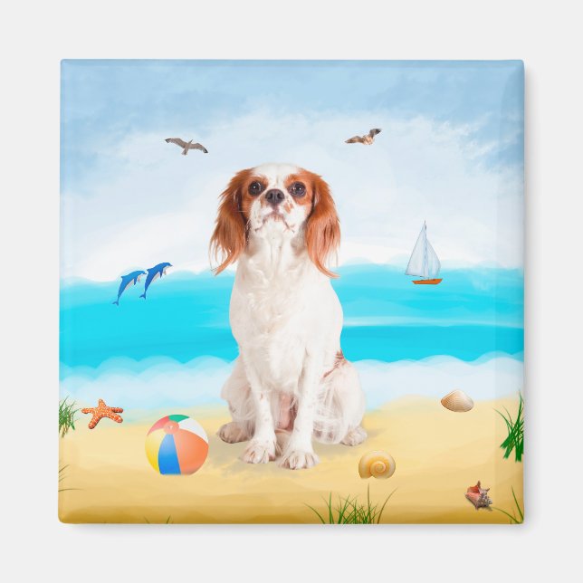 Cavalier King Dog on Beach Magnet (Front)