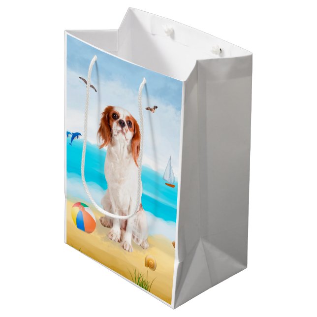 Cavalier King Dog on Beach Medium Gift Bag (Front Angled)