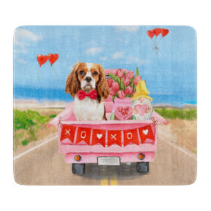 Cavalier King Dog Valentine's Day Truck Hearts Cutting Board