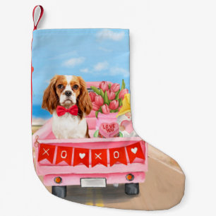 Cavalier King Dog Valentine's Day Truck Hearts Small Christmas Stocking