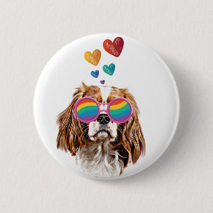 Cavalier King Dog with Hearts Valentine's Day 6 Cm Round Badge