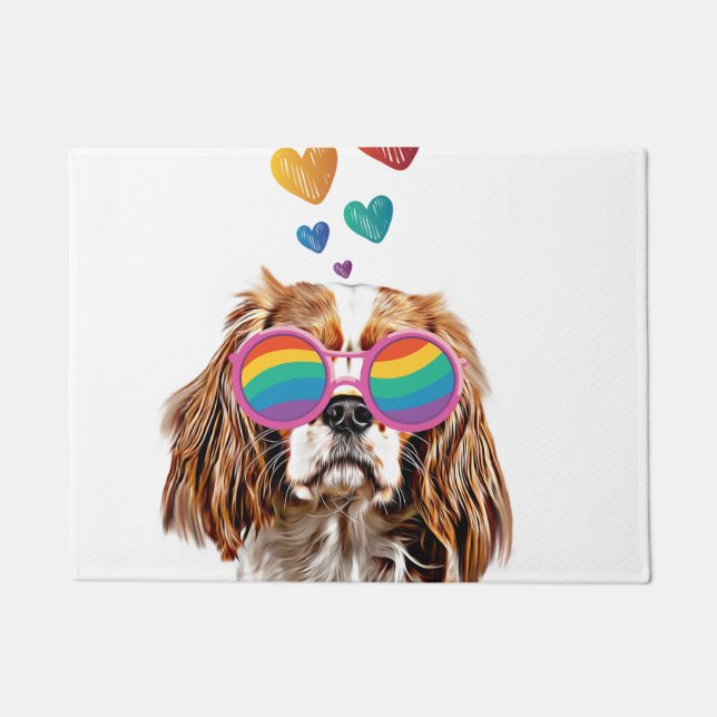 Cavalier King Dog with Hearts Valentine's Day Doormat (Front)