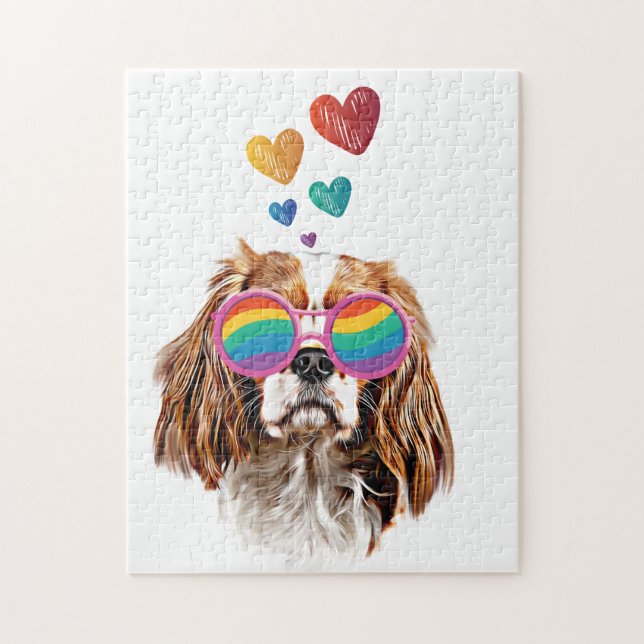 Cavalier King Dog with Hearts Valentine's Day Jigsaw Puzzle (Vertical)