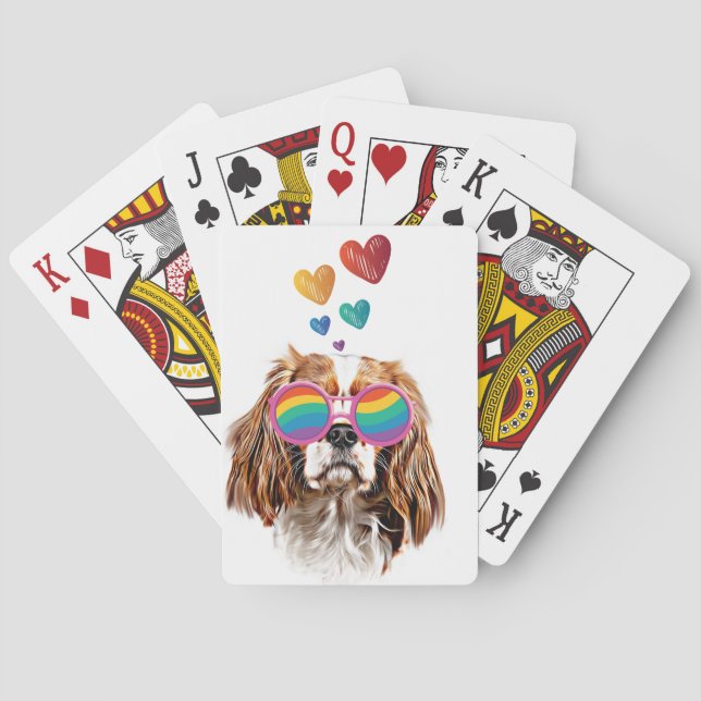 Cavalier King Dog with Hearts Valentine's Day Playing Cards (Back)