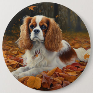 Cavalier King in Autumn Leaves Fall Inspire 6 Cm Round Badge