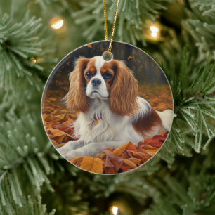 Cavalier King  in Autumn Leaves Fall Inspire  Ceramic Tree Decoration
