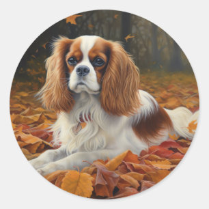 Cavalier King  in Autumn Leaves Fall Inspire  Classic Round Sticker