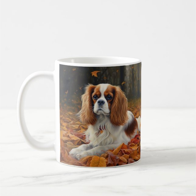 Cavalier King  in Autumn Leaves Fall Inspire  Coffee Mug (Left)