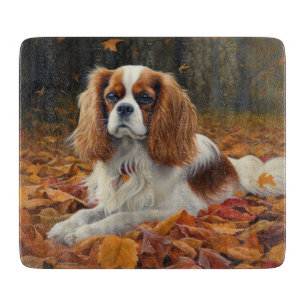 Cavalier King  in Autumn Leaves Fall Inspire  Cutting Board
