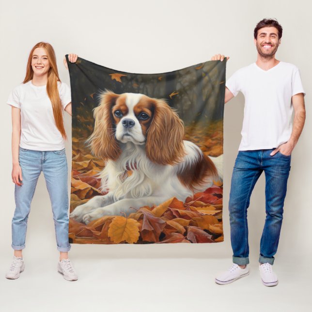 Cavalier King  in Autumn Leaves Fall Inspire  Fleece Blanket (In Situ)