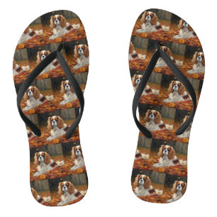 Cavalier King in Autumn Leaves Fall Inspire Jandals