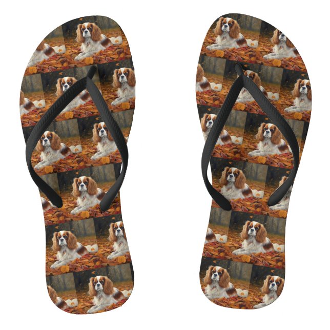 Cavalier King  in Autumn Leaves Fall Inspire  Jandals (Footbed)