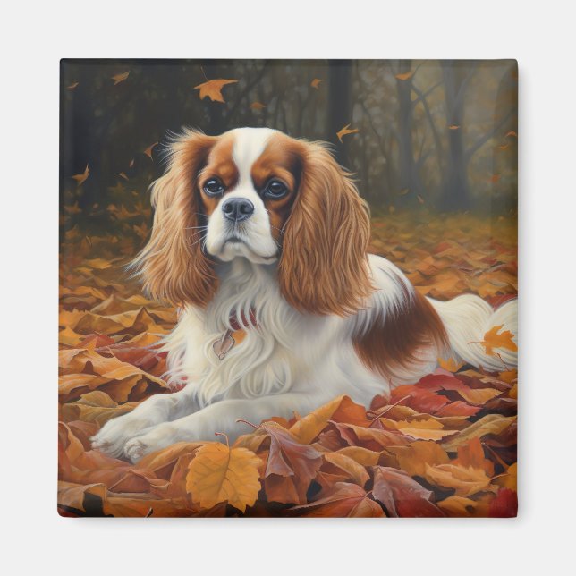 Cavalier King  in Autumn Leaves Fall Inspire  Magnet (Front)