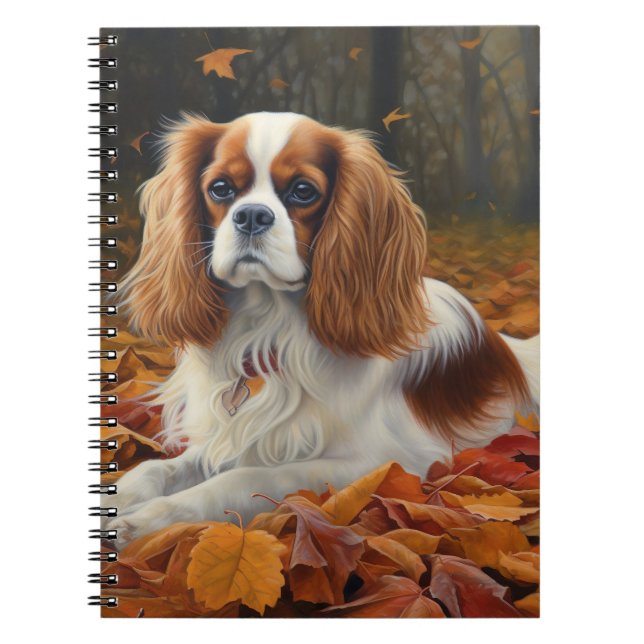 Cavalier King  in Autumn Leaves Fall Inspire  Notebook (Front)