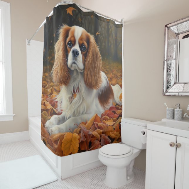 Cavalier King  in Autumn Leaves Fall Inspire  Shower Curtain (In Situ)