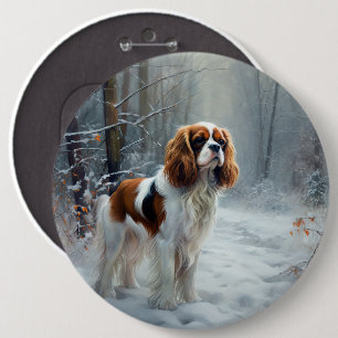 Cavalier King Let It Snow Christmas Brushed 6 Cm Round Badge