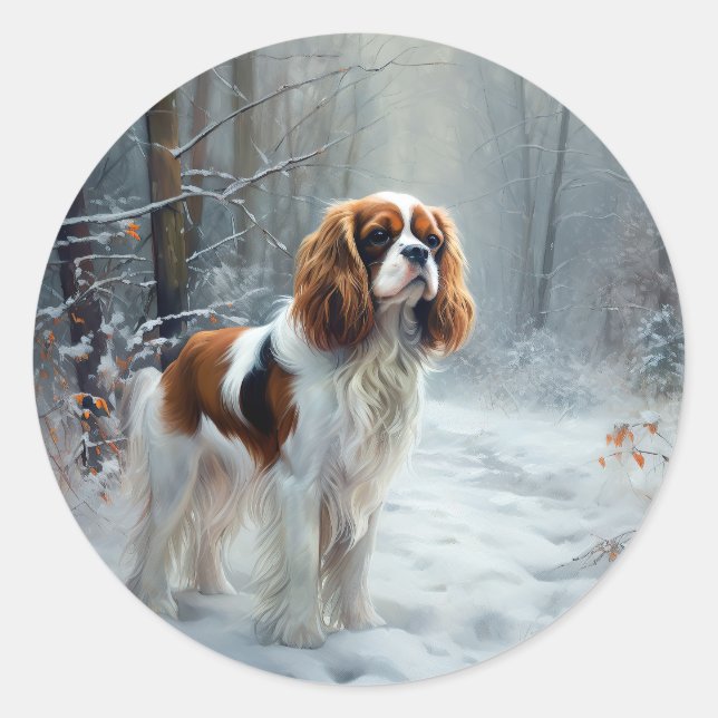 Cavalier King Let It Snow Christmas Brushed  Classic Round Sticker (Front)