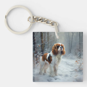 Cavalier King Let It Snow Christmas Brushed Key Ring