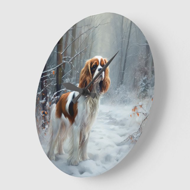 Cavalier King Let It Snow Christmas Brushed  Large Clock (Angle)