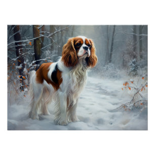 Cavalier King Let It Snow Christmas Brushed Poster