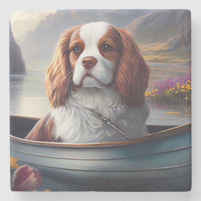 Cavalier King on a Paddle: A Scenic Adventure Stone Coaster (Front)