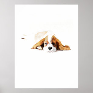 Cavalier King Poster, Cute Watercolor Dog Wall Art