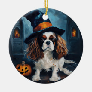 Cavalier King Pumpkins Halloween Scary Ceramic Tree Decoration