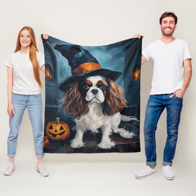 Cavalier King Pumpkins Halloween Scary  Fleece Blanket (In Situ)
