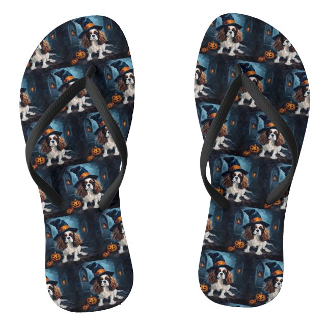 Cavalier King Pumpkins Halloween Scary  Jandals (Footbed)