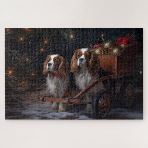 Cavalier King Snowy Sleigh Christmas Decor   Jigsaw Puzzle