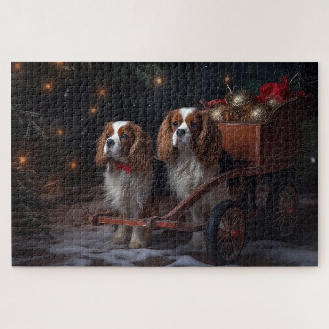 Cavalier King Snowy Sleigh Christmas Decor   Jigsaw Puzzle (Horizontal)