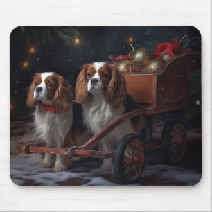 Cavalier King Snowy Sleigh Christmas Decor Mouse Pad