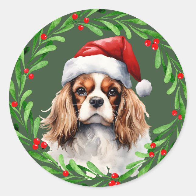 Cavalier King Spaniel Christmas Dog Mailing  Classic Round Sticker (Front)