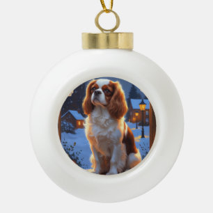 Cavalier King with Christmas Lights Holiday Ceramic Ball Christmas Ornament