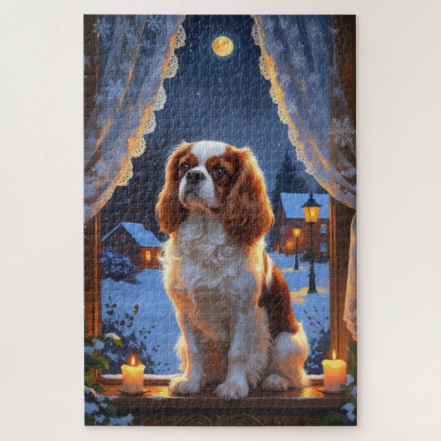 Cavalier King with Christmas Lights Holiday Jigsaw Puzzle (Vertical)