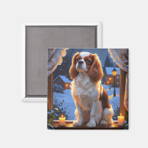 Cavalier King with Christmas Lights Holiday Magnet