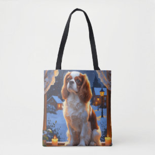 Cavalier King with Christmas Lights Holiday Tote Bag