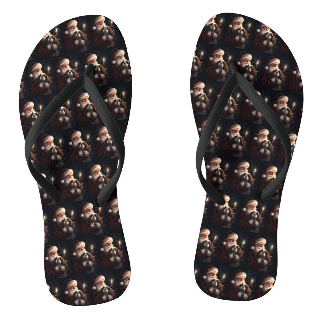 Cavalier King With Santa Claus Festive Christmas Jandals (Footbed)
