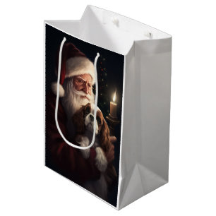 Cavalier King With Santa Claus Festive Christmas Medium Gift Bag