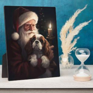 Cavalier King With Santa Claus Festive Christmas Plaque