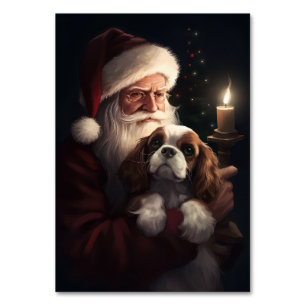 Cavalier King With Santa Claus Festive Christmas Table Number
