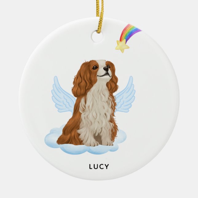 Cavalier Spaniel Angel Personalised Dog Memorial Ceramic Tree Decoration (Front)