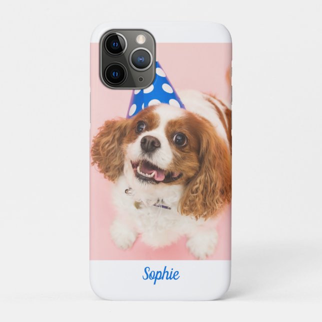 Cavalier Spaniel Dog or Your Photo, Blue Name Case-Mate iPhone Case (Back)