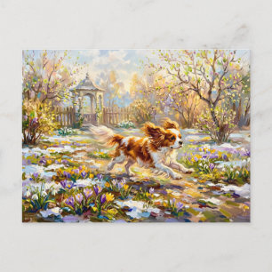 Cavalier Spaniel in Blooming Spring Garden Postcard